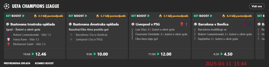 Bet365 Bet Boost ponude za Ligu šampiona